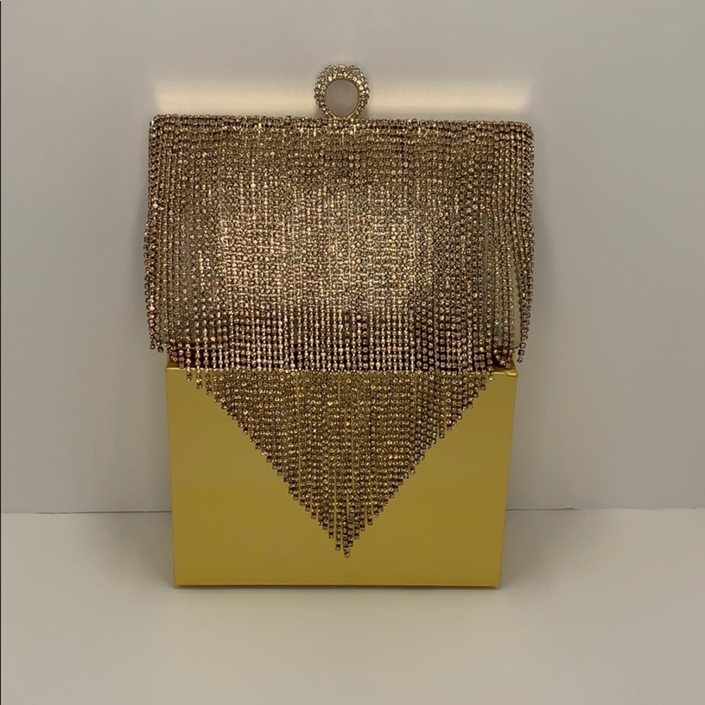 Rose Gold Crystal Clutch with Removable Chain